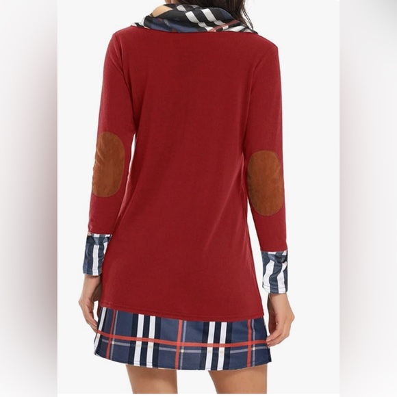 Alaster Queen long sleeved dress with plaid cowl neck and elbow patches, size M - Picture 3 of 7